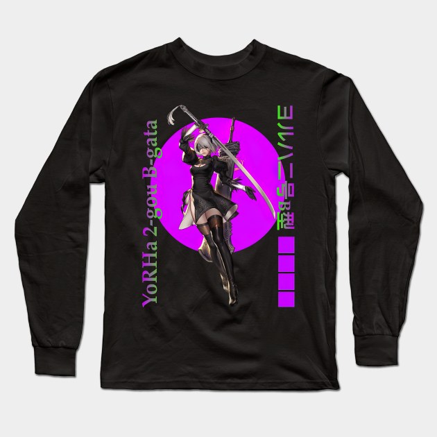 YoRHa 2-gou B-gata Nier Automata Long Sleeve T-Shirt by HammiltenJohn